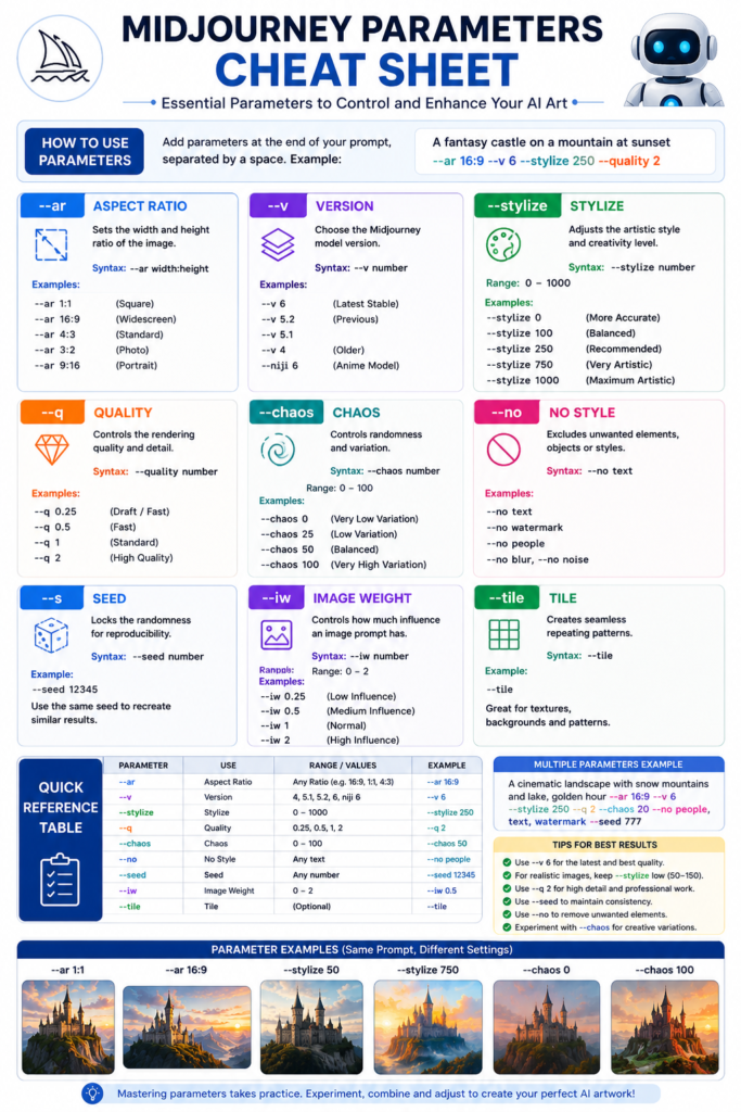 Midjourney Parameters Cheat Sheet