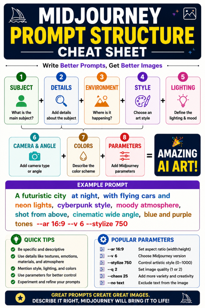 Midjourney Prompt Structure Cheat Sheet